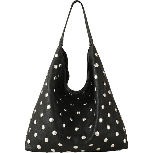 Signature Punk Studded Shoulder Bag: Elegant Vegan Leather with Magnetic Closure - Picture 2 of 6